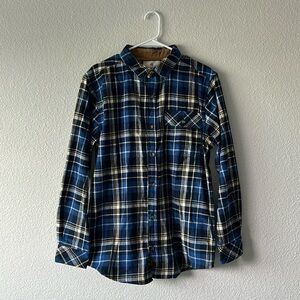 Men’s Buck Camp Blue, Yellow, and White Flannel Shirt